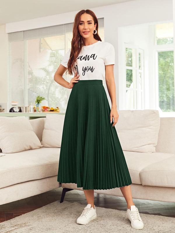 Women's Solid Pleated High Waist Skirt, Elegant Fashion Casual A-Line Skirt for Daily Outdoor Wear, Ladies Bottoms for Summer