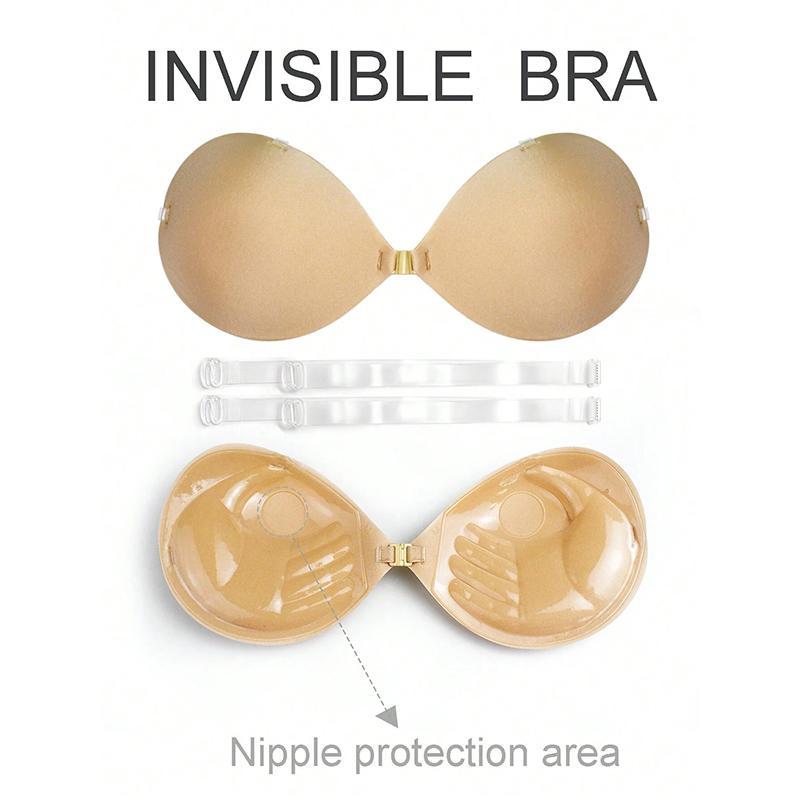 2 Pairs - Adhesive Invisible Sponge Bra, Reusable Push Up Seamless Breast Lift Bra, Women's Sticky Lingerie Inserts Sticky Bra for Plus Size With Removable Straps