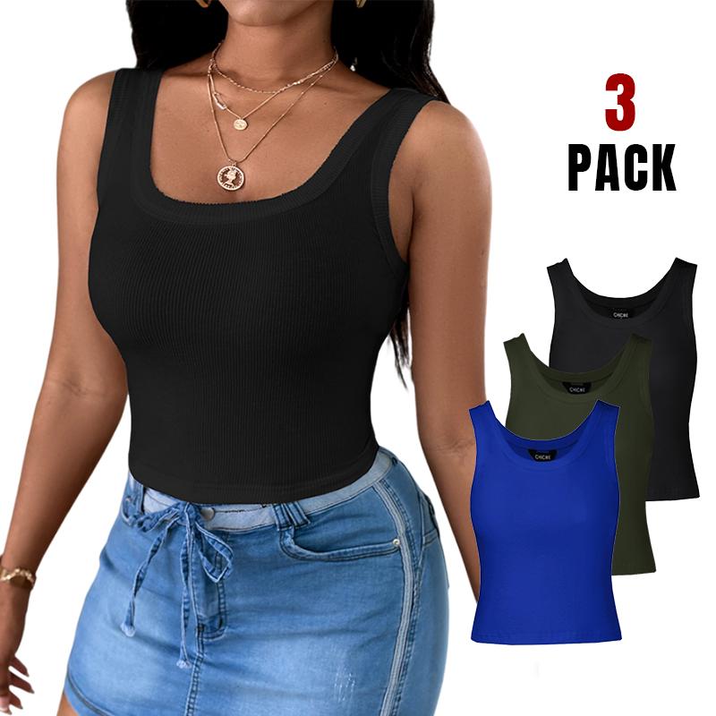 Chicme 3-Pack Scoop Neck Sleeveless Ribbed Tank Top Cami Tee Shirts casual tanktop top