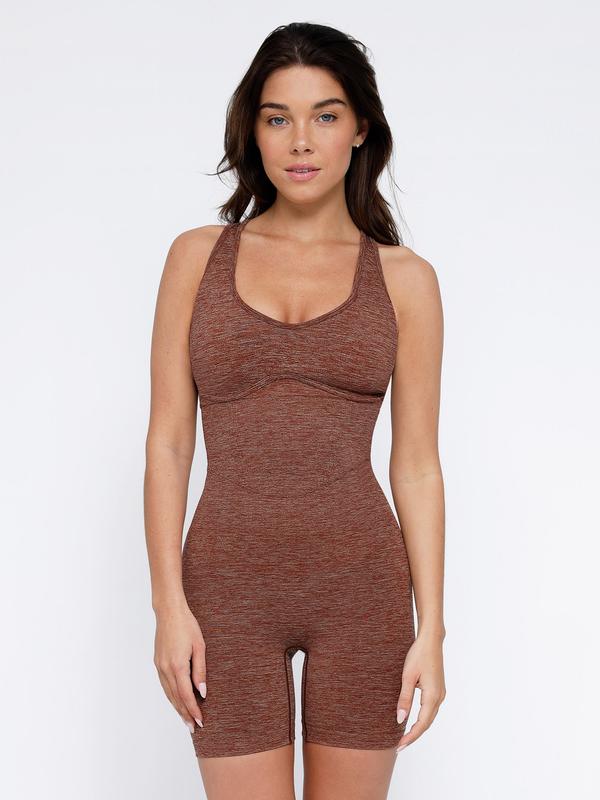 Popilush Seamless Ribbed V-Neck Shapewear Romper