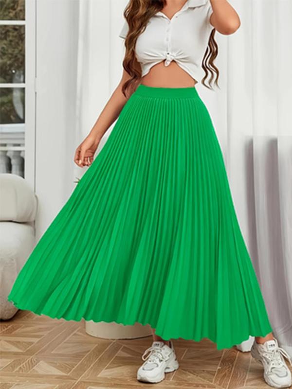 Women's Solid Color Pleated Skirt, Casual Fashion Long Skirt for Daily Wear, Ladies Bottoms for All Seasons