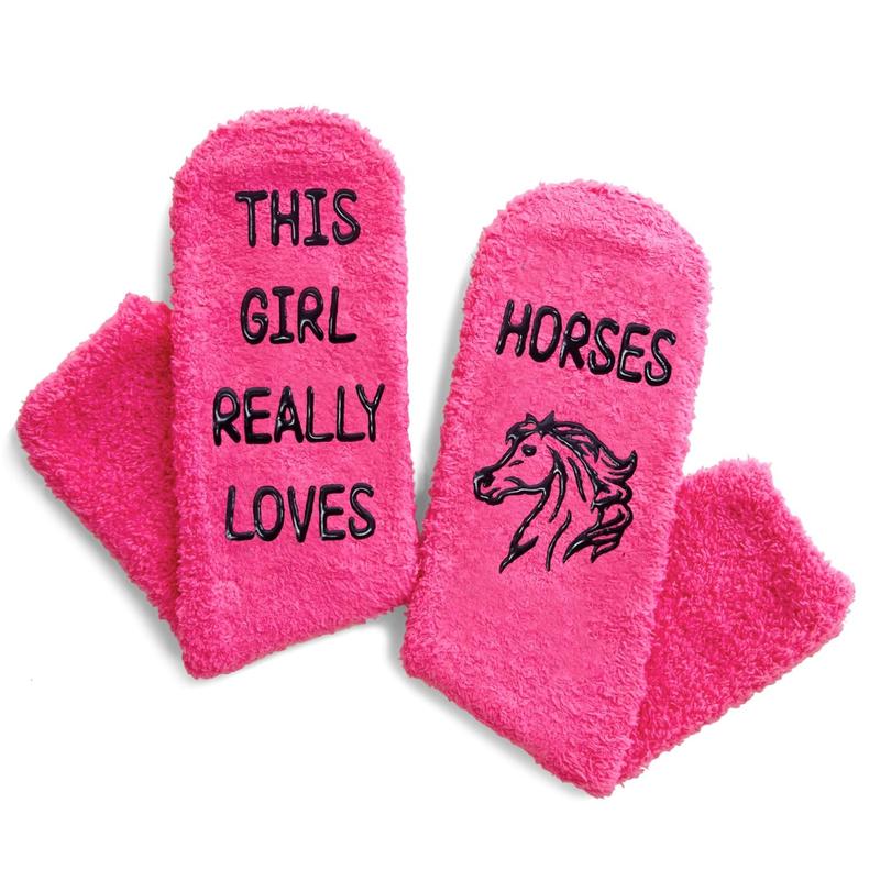 HAPPYPOP Farm Animal Gifts for Women -  Novelty Horse Riding Gifts Horse Gifts Girls Equestrian Gifts, Fuzzy Horse Socks Women Funny Equestrian Socks