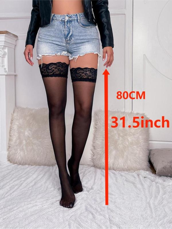 Women's Contrast Lace Over The Knee Socks, 1 Pair Fashionable Sheer Socks For All Seasons, Comfy Breathable Stockings For Women