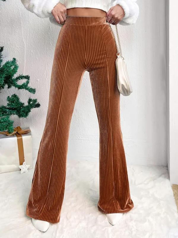 Women's Plain High Waist Flare Leg Pants, Casual Comfy Bell Bottom Trousers for Daily Wear, Ladies Bottoms for Fall