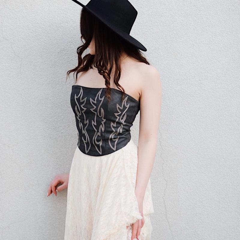 Vegan Leather Embroidered Western Corset Top