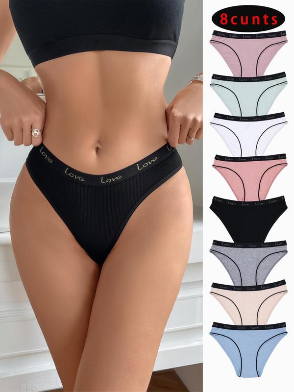 Women's Letter Print Contrast Binding Panty, Lady Soft Comfy Breathable Knicker for Daily Wear, Women's Comfort Underwear for Fall, Womenswear Panties