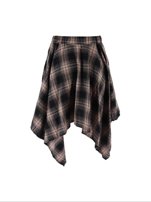 Women's Plaid Print Tie Front Asymmetrical Hem Skirt, Casual Fashion Short Skirt for Daily Outdoor Wear, Women's Bottoms for Fall