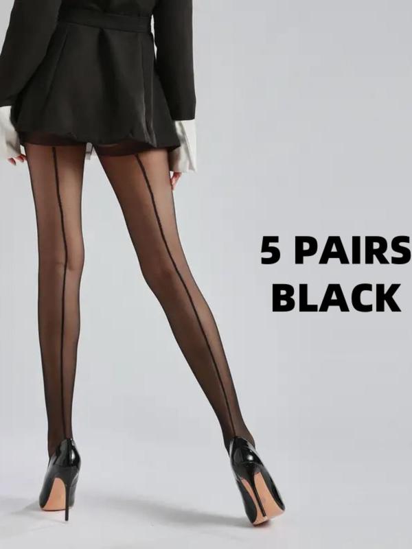 Women's Line Print Sheer Tights, Fashion Comfy Breathable Tights for Daily Wear, Ladies Stockings for All Seasons