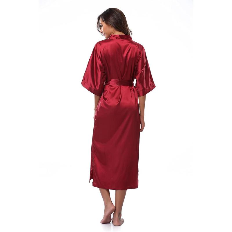 Long Kimono Robes Soft Silk Robes Lightweight Silky Sleepwear V-Neck for Women Bridal Dressing Gown.Skin-friendly soft slimming