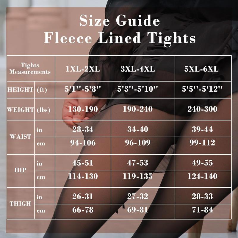 Plus Size Fleece Lined Tights for Women, Fake Translucent Warm Winter Leggings, Control Top Thermal Tights