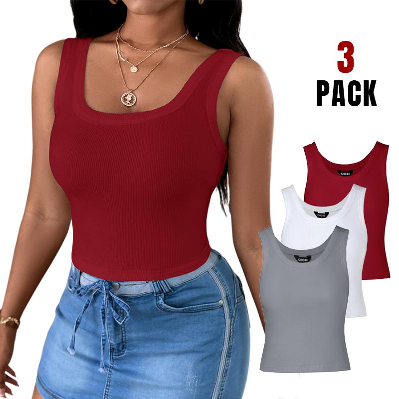 Chicme 3-Pack Scoop Neck Sleeveless Ribbed Tank Top Cami Tee Shirts casual tanktop top