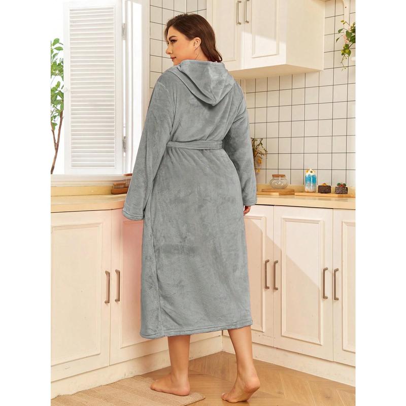 Single-Piece Set Of Solid Color Women's Autumn And Winter Models Facecloth Hooded Robe Loose Leisure Bathrobe Suitable For Home Use Fabric Fit