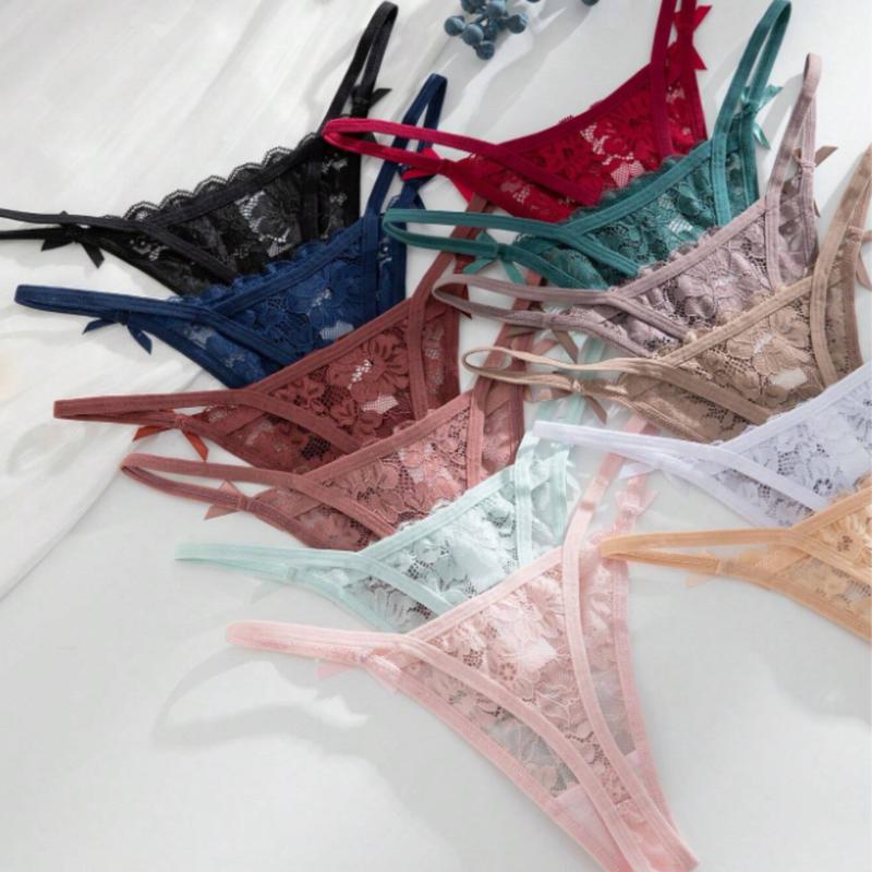 12pcs Pack Romantic Lace Sexy Thong Panties For Women, Assorted Colors Lingerie