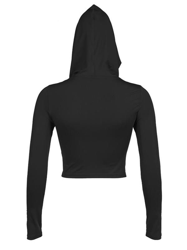 Women's Solid Ruched Longsleeves Hooded Crop Tee,  T Shirts for Women, Casual Comfort Long Sleeve T-shirt for Spring & Fall, Women's Clothes for Daily Wear, Basic Minimalist Tops for Lady, Womenswear