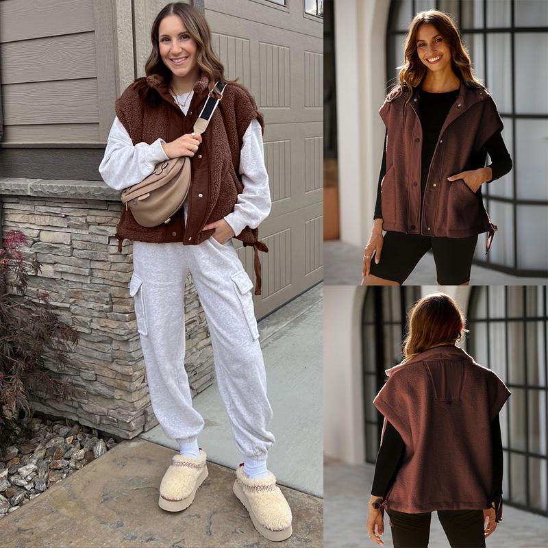 Molitree Women's Oversized Fleece Vest Sleeveless Casual Button Down Piecing Fuzzy Sherpa Gilet Jacket with Pockets trendy woman