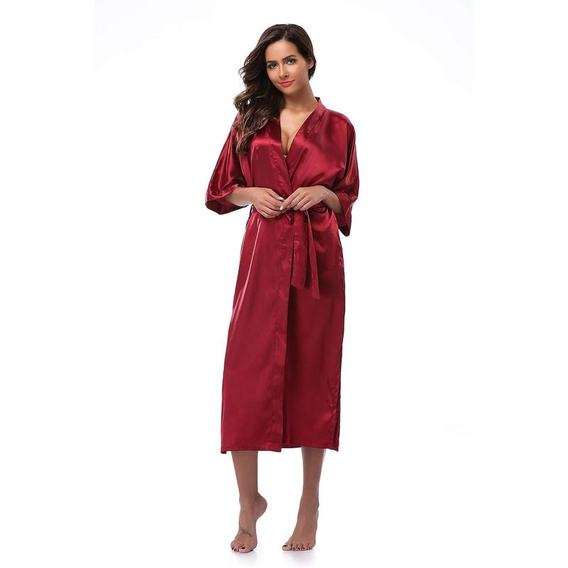 Long Kimono Robes Soft Silk Robes Lightweight Silky Sleepwear V-Neck for Women Bridal Dressing Gown.Skin-friendly soft slimming