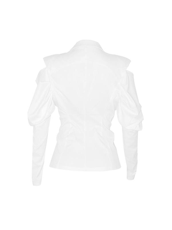 Women's Plain Cold Shoulder Button Blazer Jackets, Elegant Fashion Leg-of-Mutton Sleeve Outerwear for Daily Outdoor Wear, Ladies Clothes for All Seasons, Fall Outfits 2024