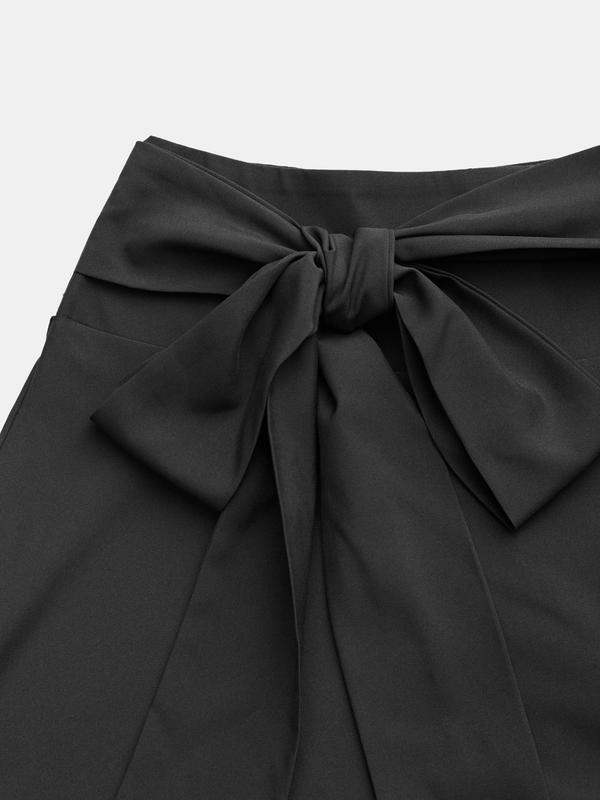 YOZY Women's Solid Color Bow Decor Wrap A Line Skirt, Casual Fashionable Skirt for Daily Outdoor Wear, Women's Bottoms for Fall & Winter