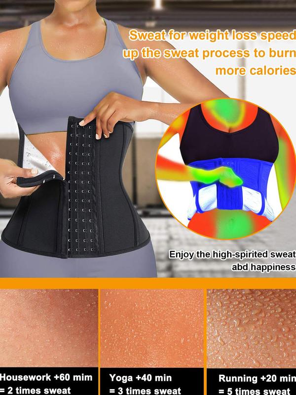 Women's Adjustable Hook & Eye Sauna Waist Trainer, Tummy Control Sports Waist Support, Workout Fitness Sweat Belt, Sports Shapewear, Comfort Cozy Tummy Control Hook Closure Fajas Colombianas Shaper