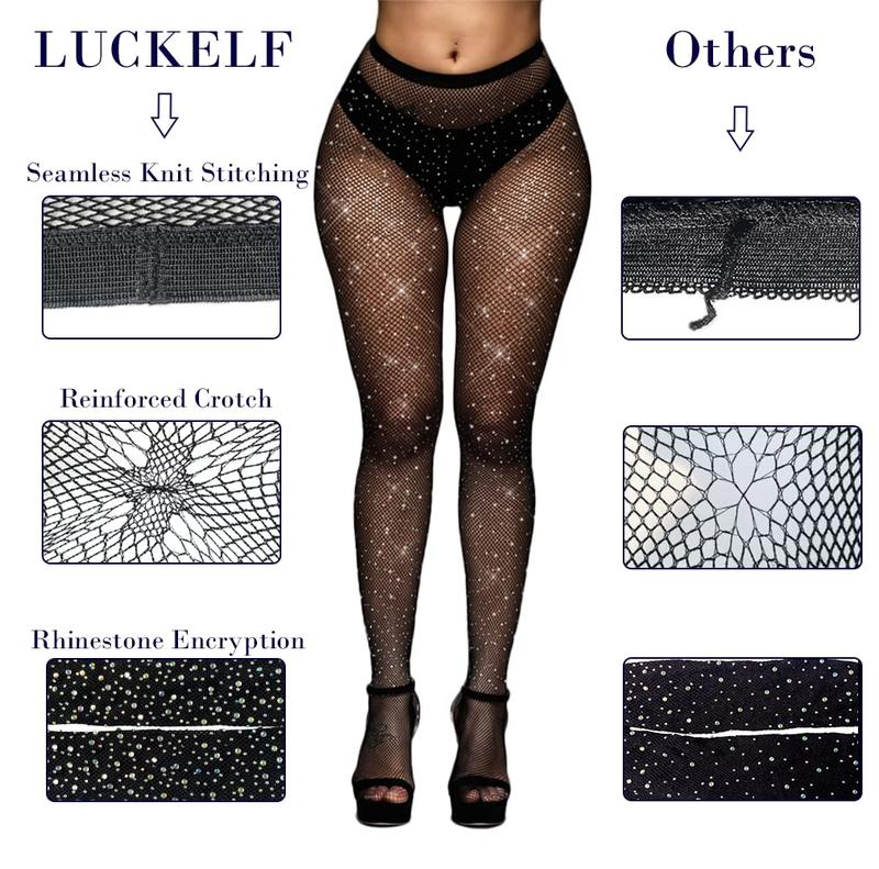 Sexy High Waist Tights with Sparkle Rhinestone Detail and Fishnet Pattern for Women's Parties &Special Occasions - Womenswear.