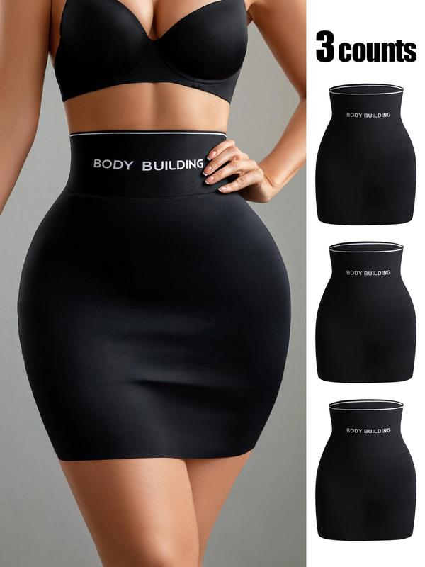 Women's Letter Tape High Waist Thong Design Shapewear Skirt, Casual Comfy Breathable Tummy Control Butt Lifting Shaper Skirt, Ladies Shapewear for All Seasons