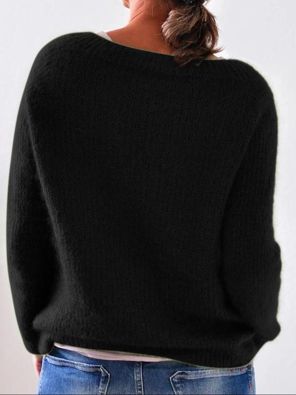 Women's Plain Boat Neck Sweater, Casual Long Sleeve Knit Top for Fall & Winter, Women's Knitwear for Daily Wear Christmas