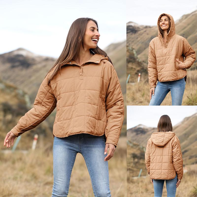 Molitree Women's Oversized Hooded Puffer Jacket Quilted Lightweight Winter Warm Pullover Padded Hoodies Coat zip hoodies jumper jacket