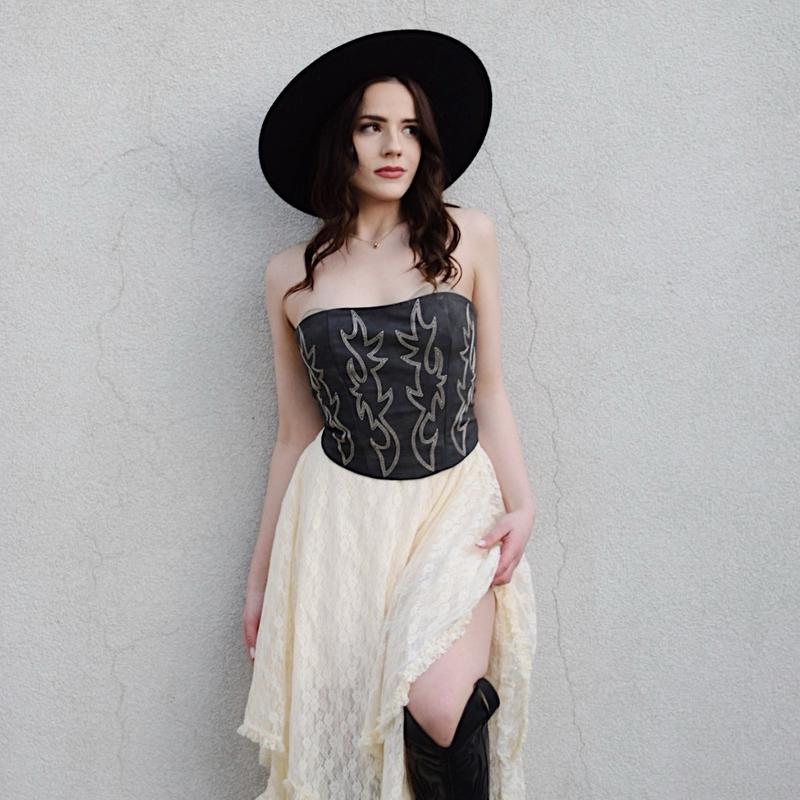 Vegan Leather Embroidered Western Corset Top