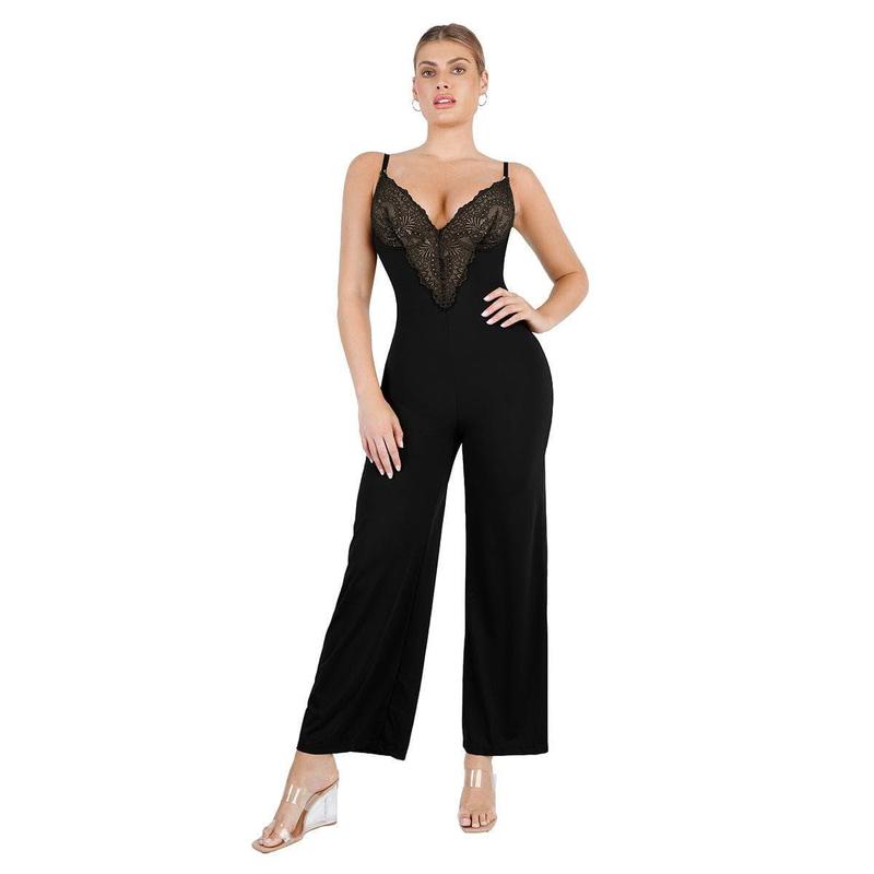 Popilush The Shapewear Jumpsuit Lace Wide-Leg Shapewear Slip Jumpsuits Basic Womenswear Comfort