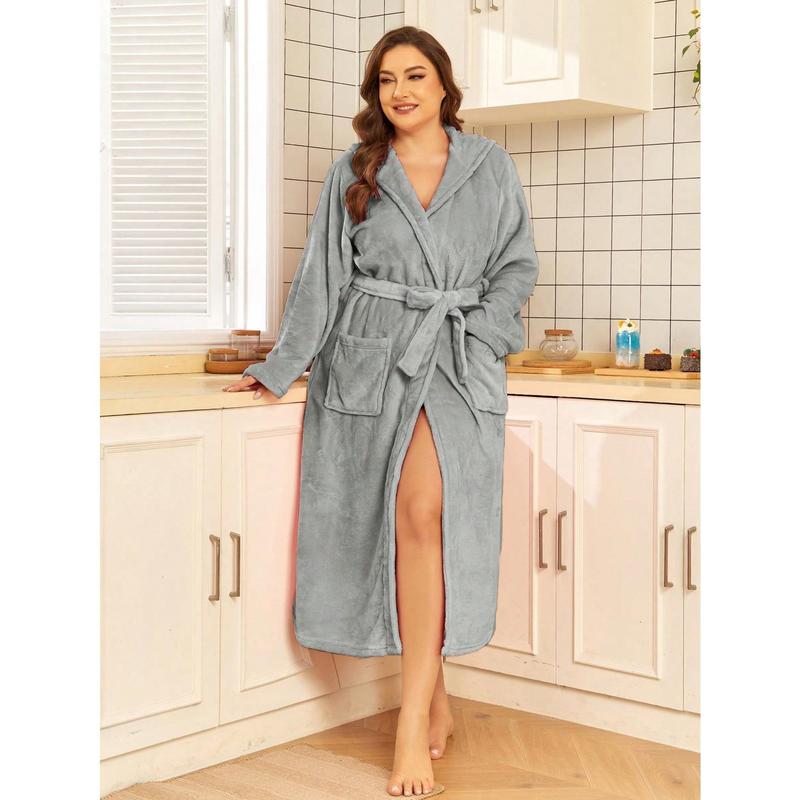 Single-Piece Set Of Solid Color Women's Autumn And Winter Models Facecloth Hooded Robe Loose Leisure Bathrobe Suitable For Home Use Fabric Fit