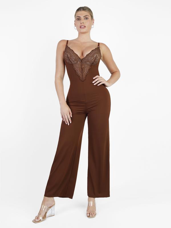 Popilush The Shapewear Jumpsuit Lace Wide-Leg Shapewear Slip Jumpsuits Basic Womenswear Comfort