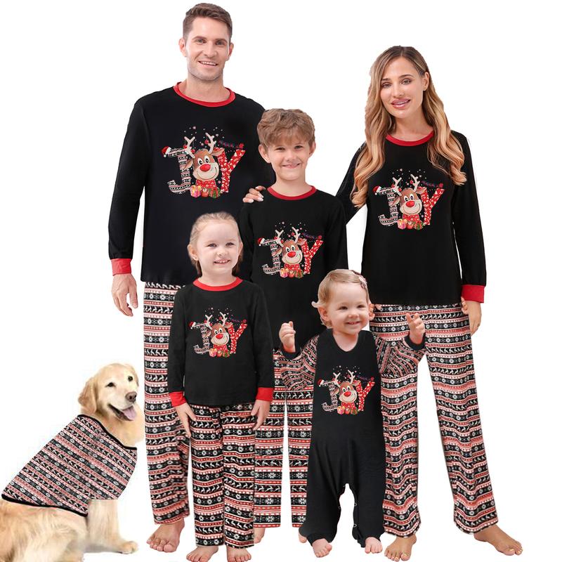 Family-sized Christmas pajamas, baby onesies dog clothes letter deer print top and pants pajamas set Womenswear Check christmas pajamas