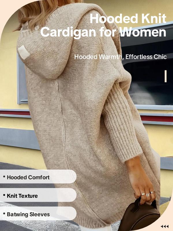 Women's Plain Chunky Open Front Long Sleeve Hooded Knitting Cardigan, Cardigans for Women, Fall Clothes, Comfort Casual Fashion Style Comfort Minimalist Basic Cardigan Outfits