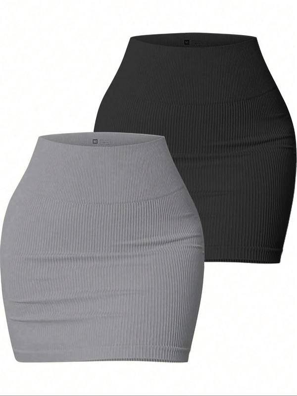 Women's Solid Ribbed High Waist Sports Skirt, Casual Comfy Breathable Skirt for Daily Outdoor Wear, Ladies Sportswear for Fall & Winter, Fall Outfits, Fallfreshness, Gym Clothes