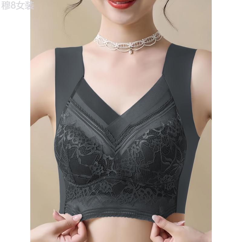 6pcs Comfy Contrast Lace Wireless Bras, Full Coverage & Breathable Women's Lingerie & Underwear Fabric Womenswear