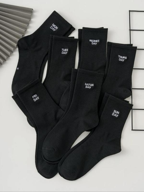 Women's 7 Pairs Letter Print Crew Socks, Casual Moisture Wicking Socks, Soft Comfy Breathable Socks For All Seasons Daily Wear