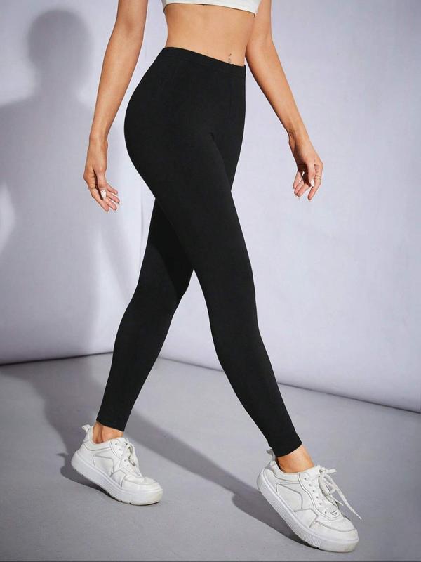 Women's Solid High Waist Leggings, Casual Comfy Elastic Waist Skinny Pants for Daily Wear, Ladies Bottoms for Spring & Fall