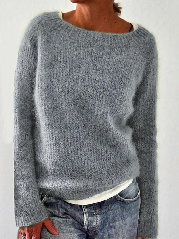 Women's Plain Boat Neck Sweater, Casual Long Sleeve Knit Top for Fall & Winter, Women's Knitwear for Daily Wear Christmas