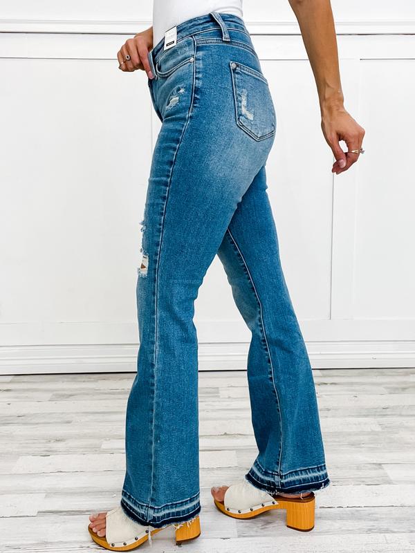 Judy Blue American Girl Mid-Rise Distressed Hem Bootcut Jeans