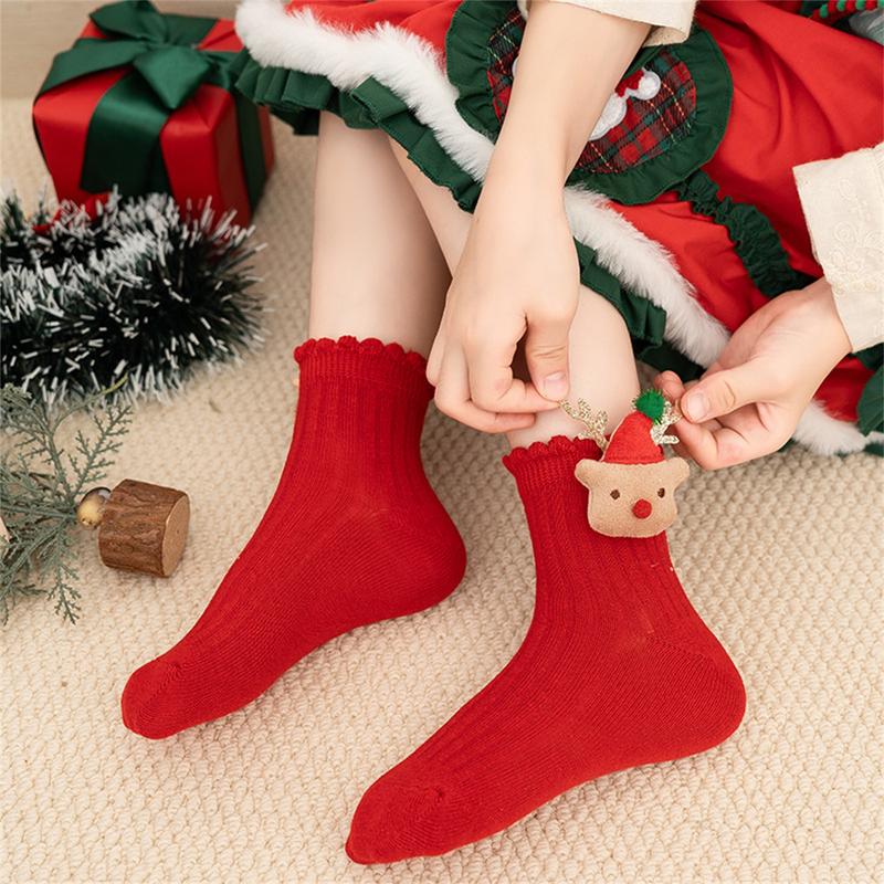 Christmas Girl Ankle Socks 5 Pairs Cute Funny Plush Ball Reindeer Ribbed Slipper Floor Socks