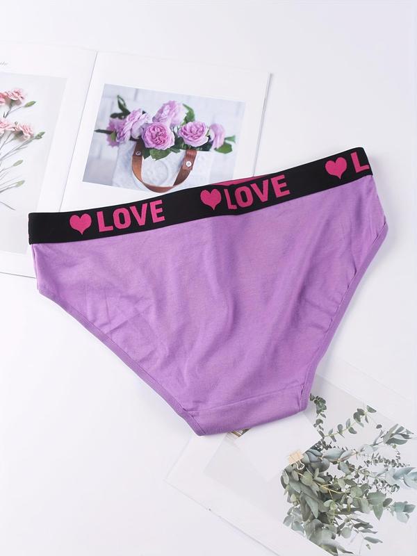  Letter & Heart Tape Waist Briefs, Soft Comfy Breathable High Waist Knicker for Daily Wear, Women's Underwear for All Seasons