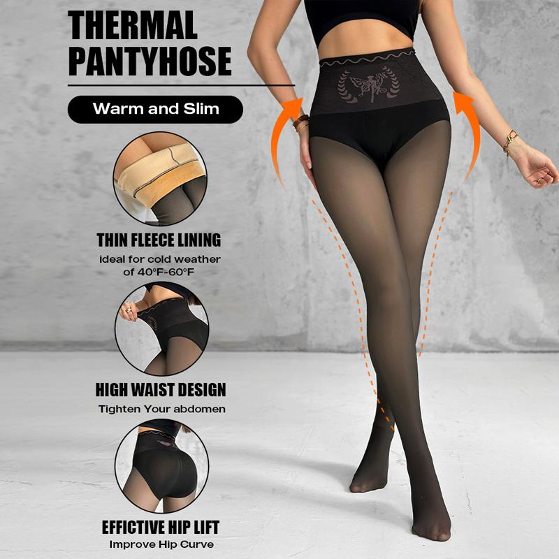 ChicMe ShapeLift PLUS SIZE Transparent Butt Lifting Tight Fleece Lined Tummy Control Thick High Waist Elasticity Thermal Pantyhose Warm Leggings Comfort Fit Comfort Fit Comfort Fit