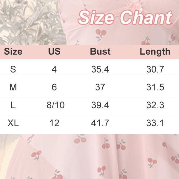 Cute Cherry Print Lace Trim Ruffle Hem Sleeveless Nightgown Chemise Loungewear Nightwear