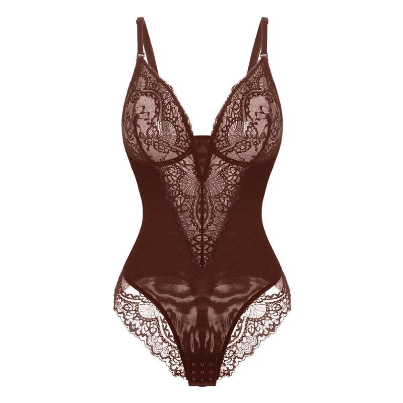 Popilush The Shapewear Bodysuit Deep-V Neck Lace Bodysuits Basic Womenswear Tops Or Leather Skirts Underwear Sleeveless