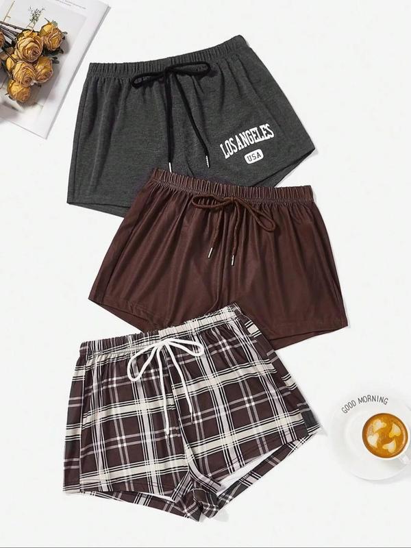 Women's Letter & Plaid Print Tie Front Shorts, Back To School Outfits, Casual Elastic Waist Shorts for Summer,  Shorts for Women, Fashion Women's Bottoms for Daily Wear Downtown Girl Clothes