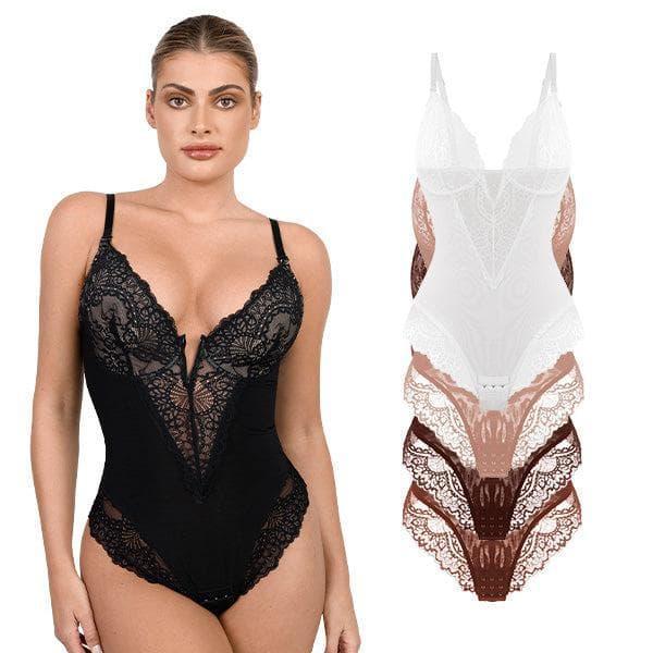 Popilush The Shapewear Bodysuit Deep-V Neck Lace Bodysuits Basic Womenswear Tops Or Leather Skirts Underwear Sleeveless