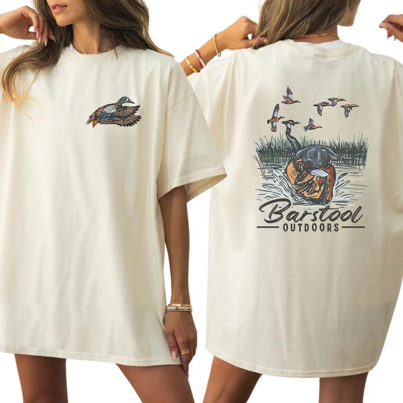 Vintage Barstool Outdoors Duck Hunt 2 Sided Shirt, Mallard Hunting Tshirt, Unisex Graphic Printed Tee, Cotton Shortsleeve Casual Womenswear, Daily Women's Top