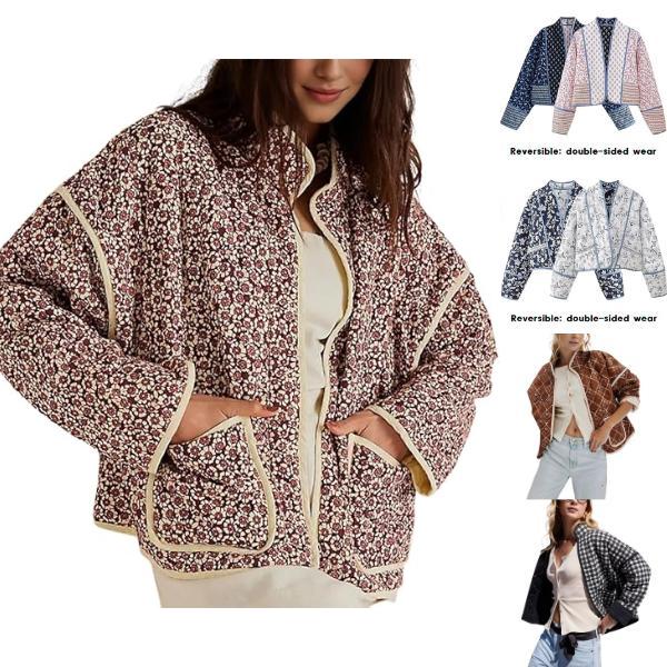 SCUSTY Women's Lightweight Cropped Floral Quilted Puffer Jacket Printed Open Front Cardigan with Padded Design Puffer Coat