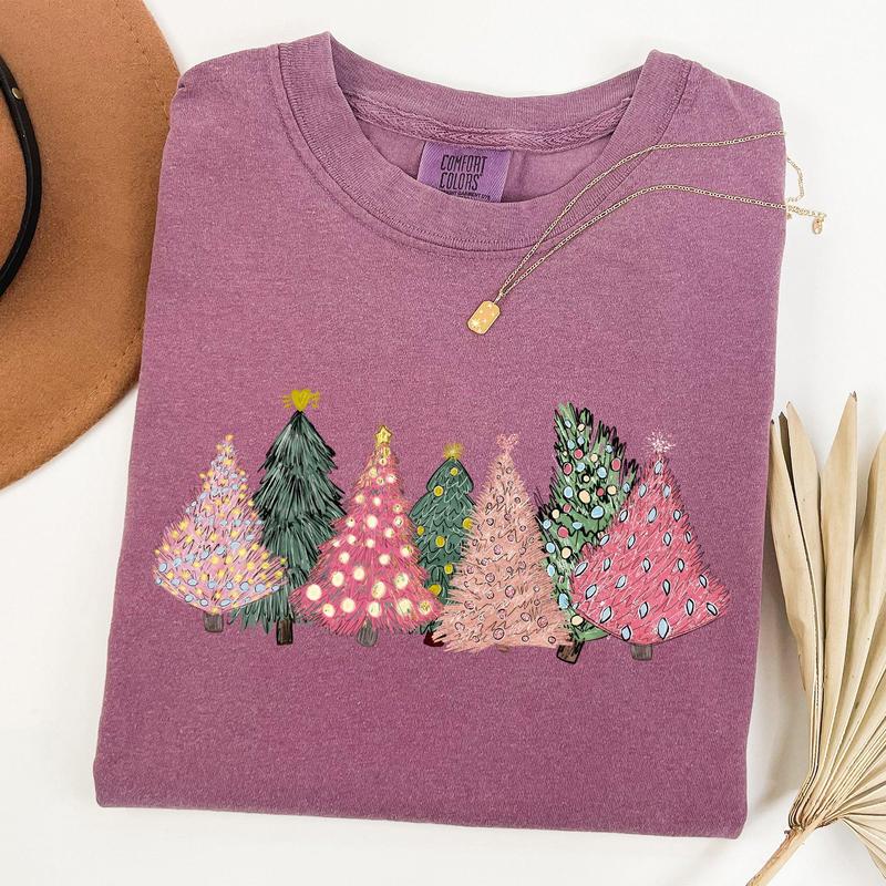 Sketched Christmas Trees, Christmas Heart, Vibrant, Winter, Snow, Xmas Tshirt, Christmas Comfort Colors Tshirt, Women's Graphic Tee, Xmas, Santa, Winter, Snow