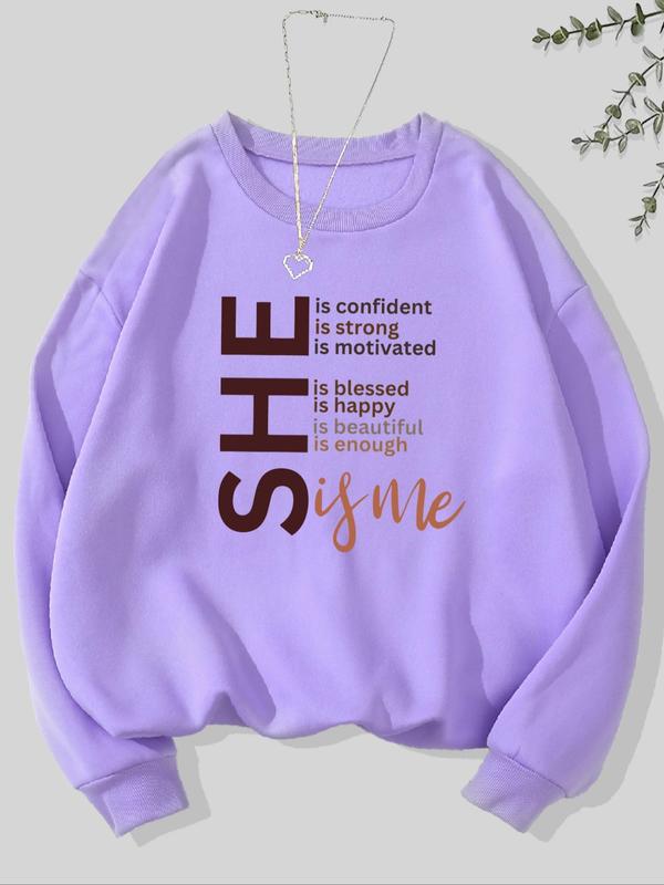 Women's Letter Print Drop Shoulder Sweatshirt, Casual Long Sleeve Round Neck Pullover for Fall & Winter, Ladies Clothes for Daily Wear